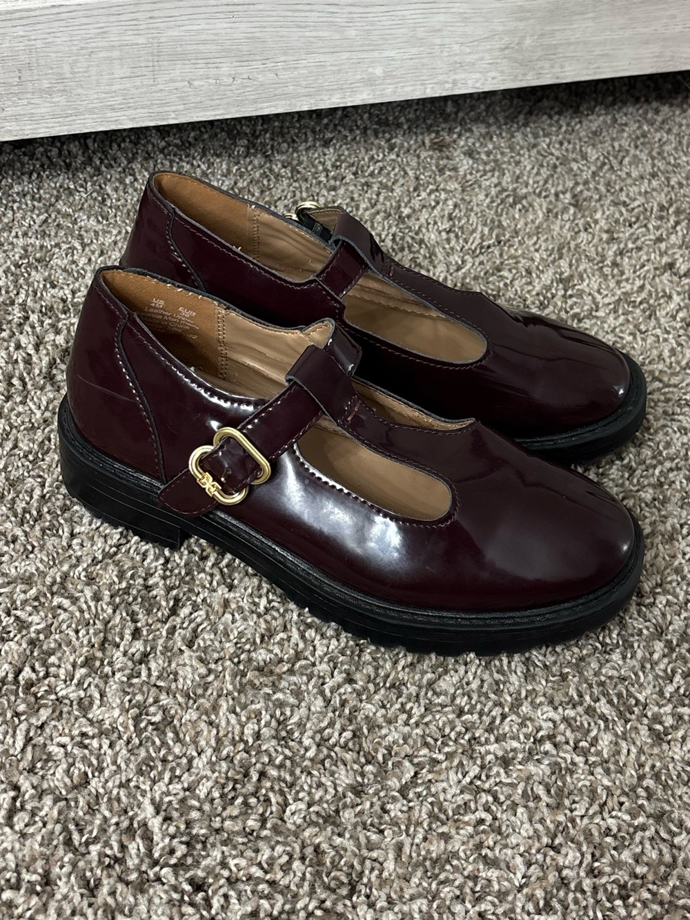 Sam Edelman Taelor T-Strap Mary Jane Burgundy Loafers Shoes Flats Girls Size 4
